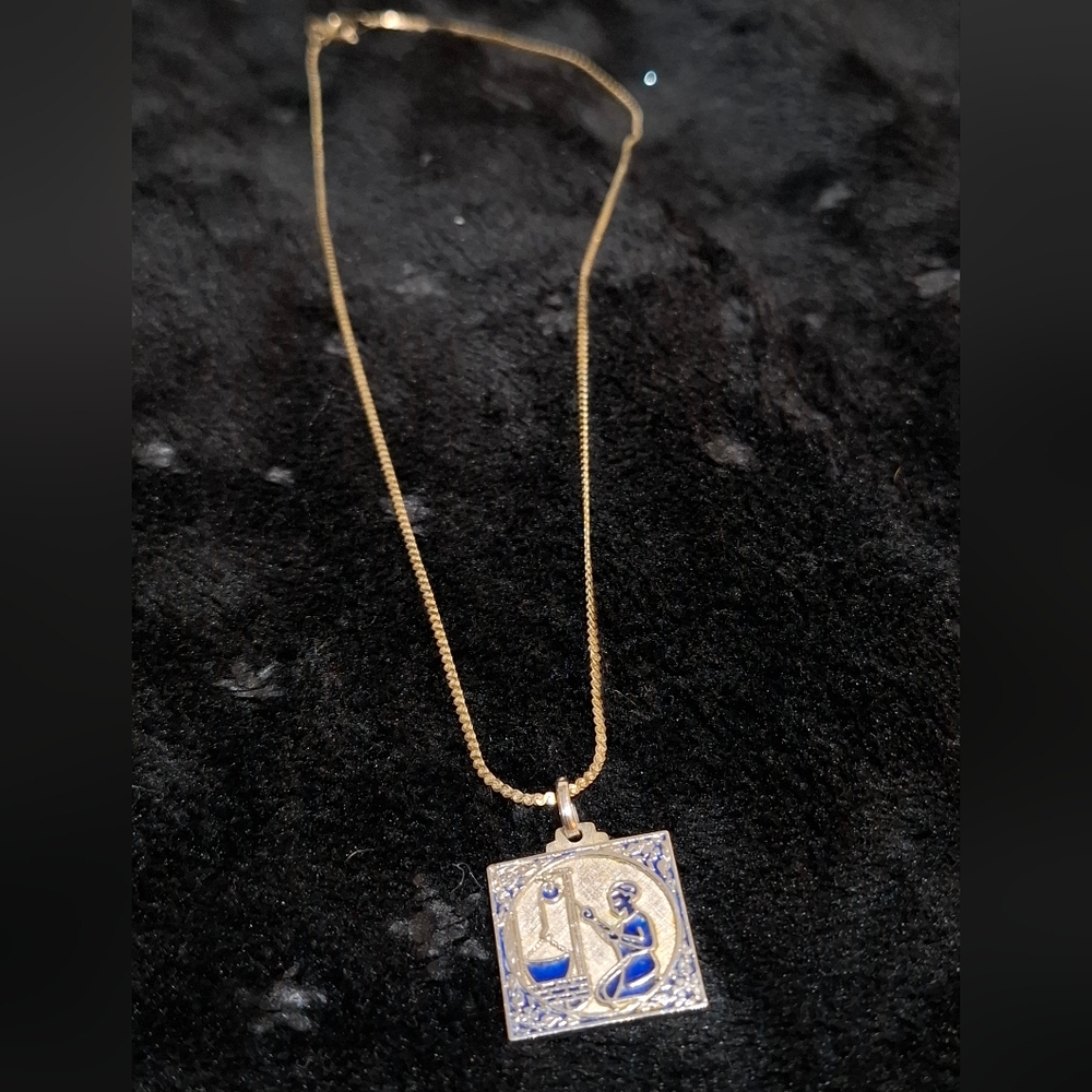 🛐Vintage 925 Sterling Silver Blue Enamel Italy Water Well Pendant Necklace - Picture 4 of 10